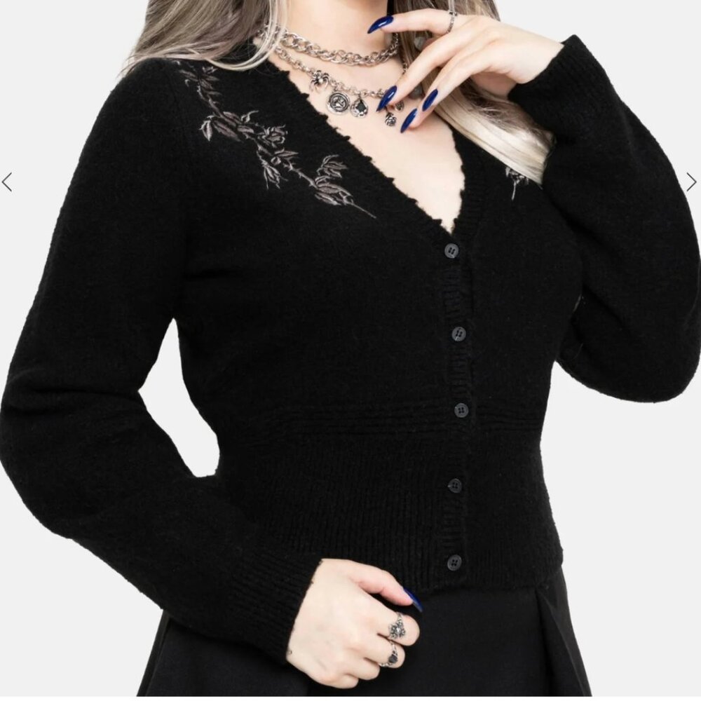 Embroidered V-Neck Fitted Cardigan, Size Medium NWT